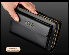 Brand Men Wallets with coin pocket zipper Double Zipper Male Wallet long Large Men Purse coin clutch bag black Business