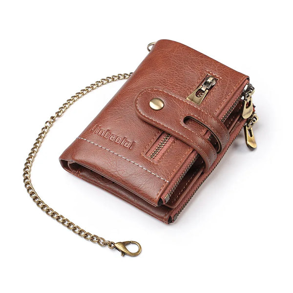 New Men Wallets PU Leather Short Card Holder Chain Luxury Brand Men's Purse High Quality Classic Retro Male Wallet