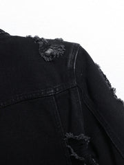 Men's Denim Jacket - Black Regular Jacket, Street Fashion Daily Casual Outings