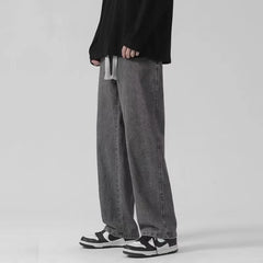 New Streetwear Loose Jeans Men Korean Style Fashion Loose Straight Wide Leg Pants