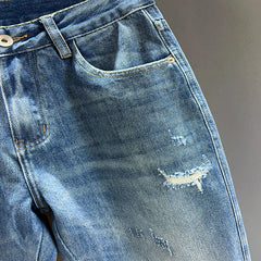 Ripped Jeans Men New Personality Fashion Vintage Blue Denim Pants Casual