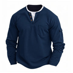 Men New  Button Henley neck Shirt Long Sleeve Casual Button Solid color T-Shirt