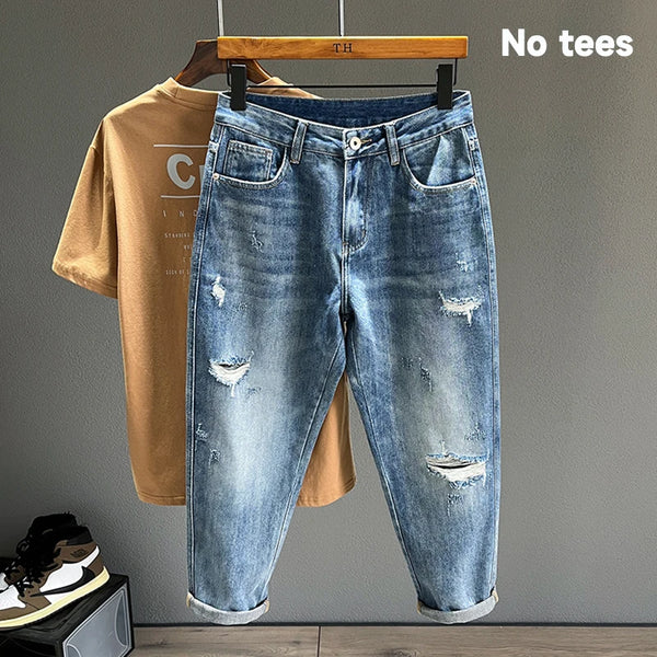 Ripped Jeans Men New Personality Fashion Vintage Blue Denim Pants Casual
