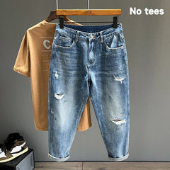 Ripped Jeans Men New Personality Fashion Vintage Blue Denim Pants Casual