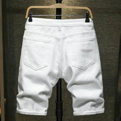 Streetwear Ripped White Denim Shorts Men New Fashion Knee Length Jeans