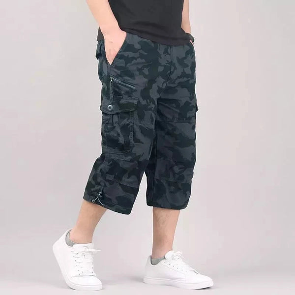 Summer Long Length Cargo Shorts Men Casual Cotton Multi Pockets Hot Breeches