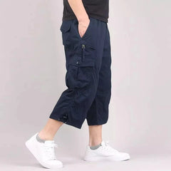 Summer Long Length Cargo Shorts Men Casual Cotton Multi Pockets Hot Breeches