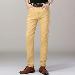 Men's Jeans Pure White Fashion Elastic Slim Youth Slimming Straight Leg Male Pants