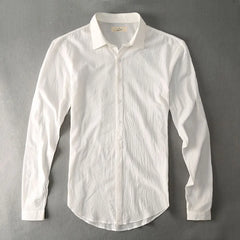 Casual Hawaiian Shirts Men Cotton Linen Designer Brand Slim Fit  White Shirt