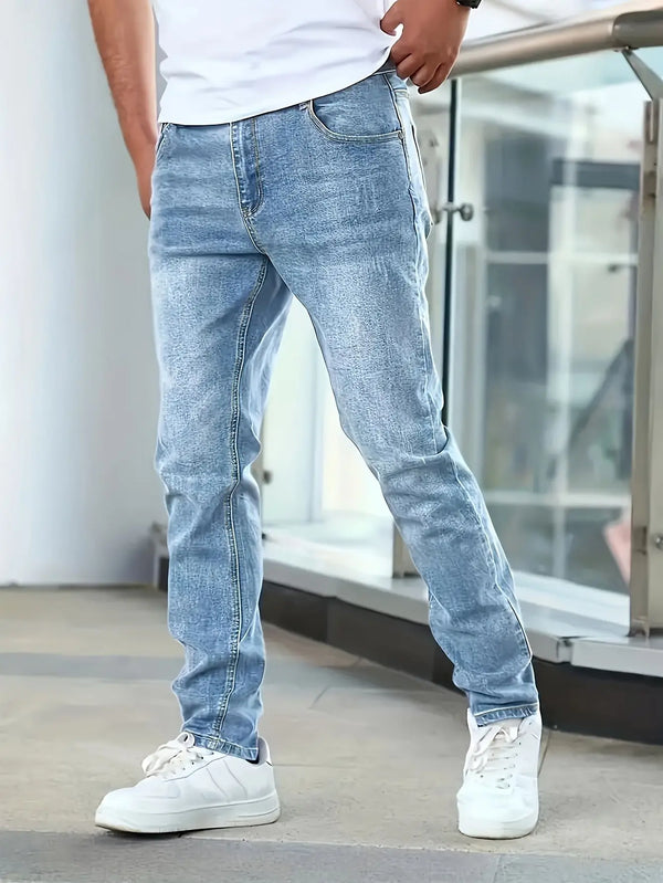 Men Casual Pencil Jeans Male Elastic Multi Pocket Small Slim High Street Denim Pants