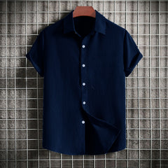 Men's casual short-sleeved solid color lapel shirt