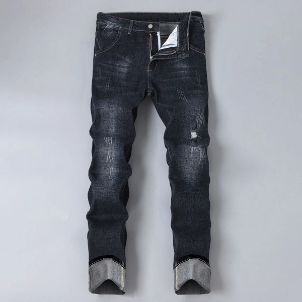 Men's jeans stretch fashionable black pants slim fit straight leg pants