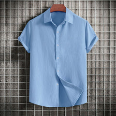 Men's casual short-sleeved solid color lapel shirt
