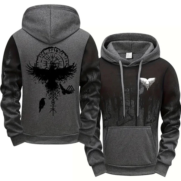 Autumn Winter Men Hoodie Viking Raven Print Sweatshirt Comfortable Outdoor Fashion