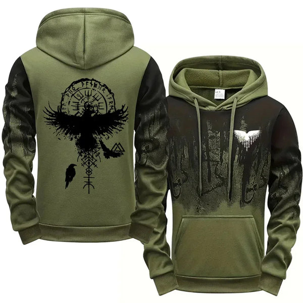 Autumn Winter Men Hoodie Viking Raven Print Sweatshirt Comfortable Outdoor Fashion