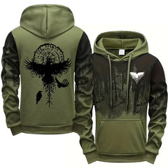 Autumn Winter Men Hoodie Viking Raven Print Sweatshirt Comfortable Outdoor Fashion