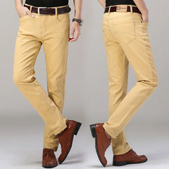 Men's Jeans Pure White Fashion Elastic Slim Youth Slimming Straight Leg Male Pants