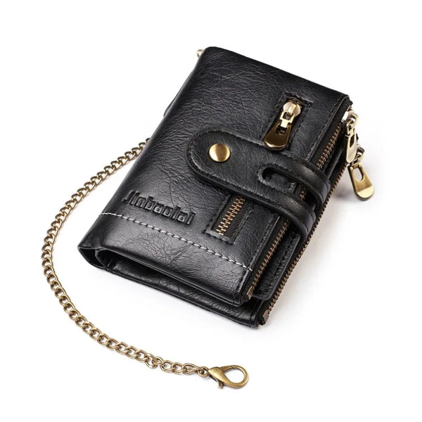 New Men Wallets PU Leather Short Card Holder Chain Luxury Brand Men's Purse High Quality Classic Retro Male Wallet