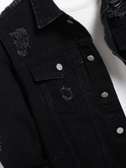 Men's Denim Jacket - Black Regular Jacket, Street Fashion Daily Casual Outings