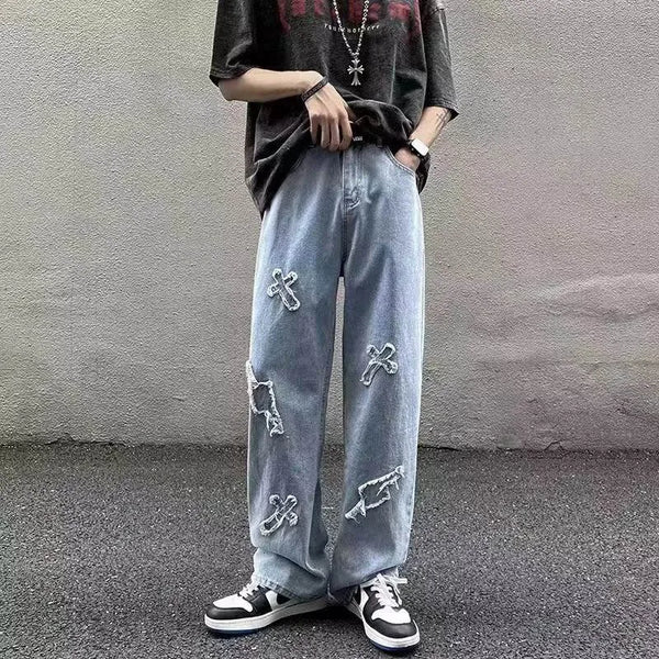 Men Straight Leg Denim Jeans Male New Fashion Casual Loose High Street Y2k Pants