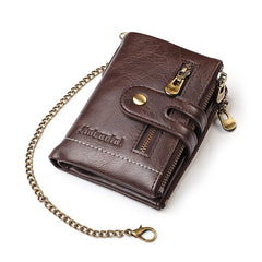 New Men Wallets PU Leather Short Card Holder Chain Luxury Brand Men's Purse High Quality Classic Retro Male Wallet