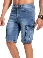 Summer Men's Denim Shorts Stretch Slim Cargo Fashion Jeans Large Pocket Short