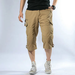 Summer Long Length Cargo Shorts Men Casual Cotton Multi Pockets Hot Breeches