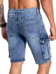 Summer Men's Denim Shorts Stretch Slim Cargo Fashion Jeans Large Pocket Short