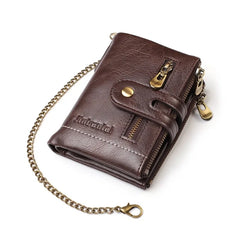 New Men Wallets PU Leather Short Card Holder Chain Luxury Brand Men's Purse High Quality Classic Retro Male Wallet