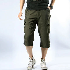 Summer Long Length Cargo Shorts Men Casual Cotton Multi Pockets Hot Breeches