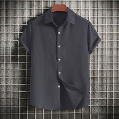 Men's casual short-sleeved solid color lapel shirt