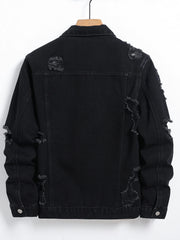 Men's Denim Jacket - Black Regular Jacket, Street Fashion Daily Casual Outings