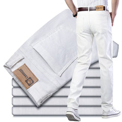 Men's Jeans Pure White Fashion Elastic Slim Youth Slimming Straight Leg Male Pants