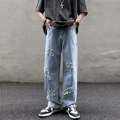 Men Straight Leg Denim Jeans Male New Fashion Casual Loose High Street Y2k Pants