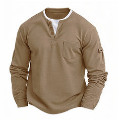 Men New  Button Henley neck Shirt Long Sleeve Casual Button Solid color T-Shirt