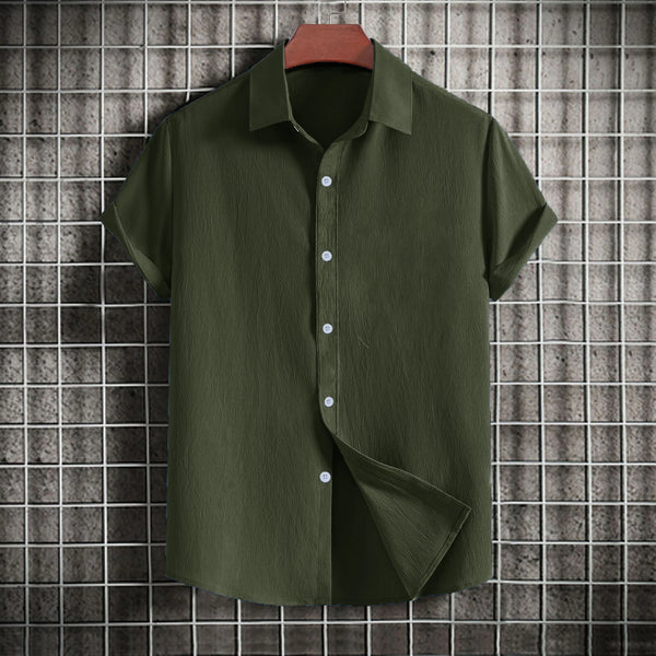 Men's casual short-sleeved solid color lapel shirt