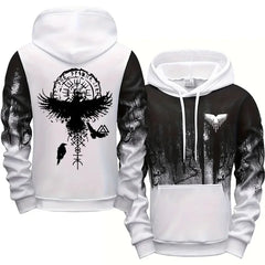 Autumn Winter Men Hoodie Viking Raven Print Sweatshirt Comfortable Outdoor Fashion