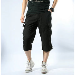 Summer Long Length Cargo Shorts Men Casual Cotton Multi Pockets Hot Breeches