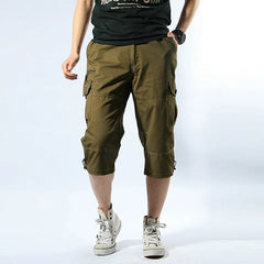 Summer Long Length Cargo Shorts Men Casual Cotton Multi Pockets Hot Breeches