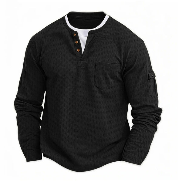 Men New  Button Henley neck Shirt Long Sleeve Casual Button Solid color T-Shirt