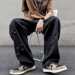 Men Straight Leg Denim Jeans Male New Fashion Casual Loose High Street Y2k Pants