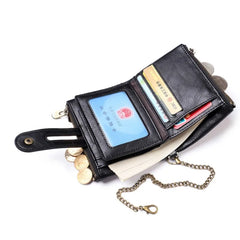 New Men Wallets PU Leather Short Card Holder Chain Luxury Brand Men's Purse High Quality Classic Retro Male Wallet