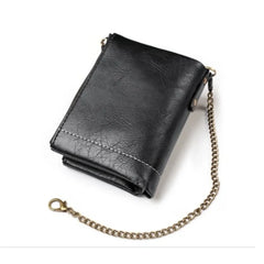 New Men Wallets PU Leather Short Card Holder Chain Luxury Brand Men's Purse High Quality Classic Retro Male Wallet