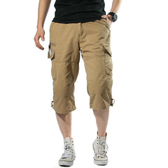 Summer Long Length Cargo Shorts Men Casual Cotton Multi Pockets Hot Breeches