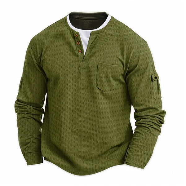 Men New  Button Henley neck Shirt Long Sleeve Casual Button Solid color T-Shirt
