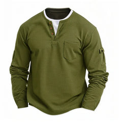 Men New  Button Henley neck Shirt Long Sleeve Casual Button Solid color T-Shirt