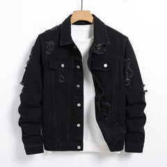 Men's Denim Jacket - Black Regular Jacket, Street Fashion Daily Casual Outings