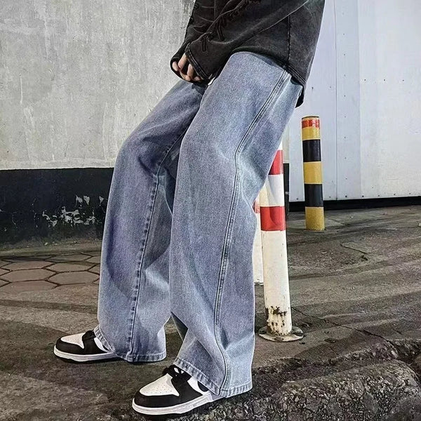 New Streetwear Loose Jeans Men Korean Style Fashion Loose Straight Wide Leg Pants