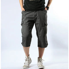 Summer Long Length Cargo Shorts Men Casual Cotton Multi Pockets Hot Breeches