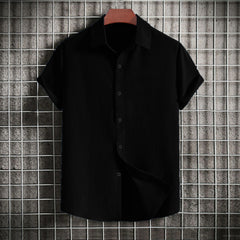 Men's casual short-sleeved solid color lapel shirt